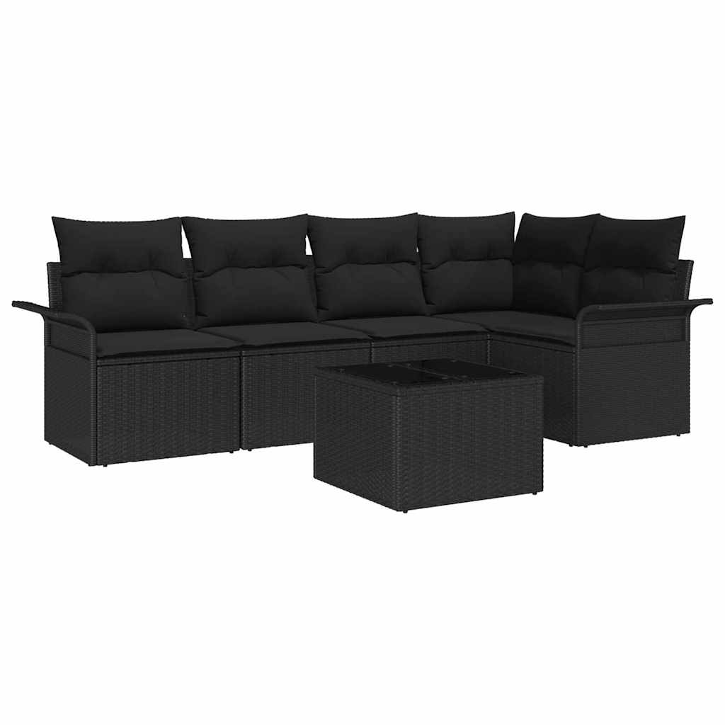 Kerti Kanapé Szett párnával tárolóval 6 pcs Fekete Poli rattan