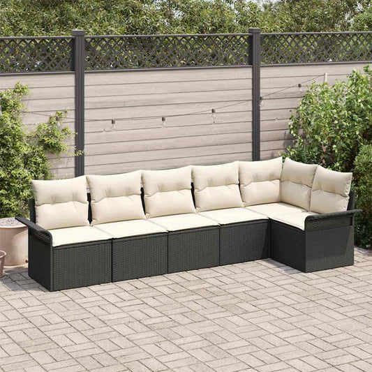 Kerti Kanapé Szett párnával tárolóval 6 pcs Fekete Poli rattan