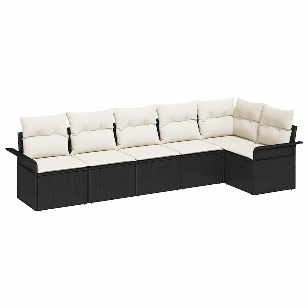 Kerti Kanapé Szett párnával tárolóval 6 pcs Fekete Poli rattan
