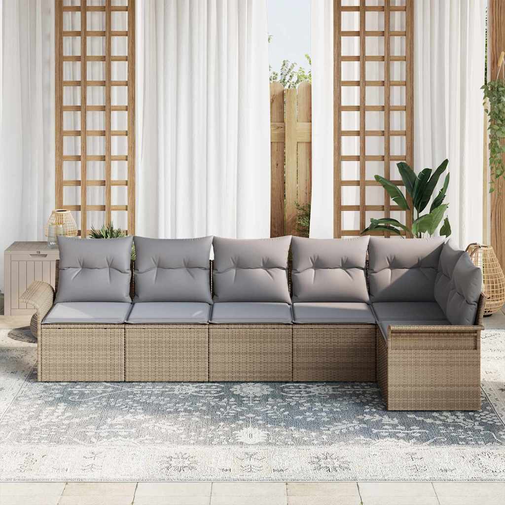 Kerti Kanapé Szett párnával tárolóval 6 pcs Bézs Poli rattan