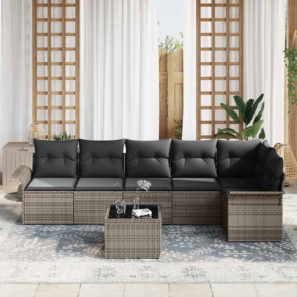 Kerti Kanapé Szett párnával tárolóval 7 pcs Szürke Poli rattan