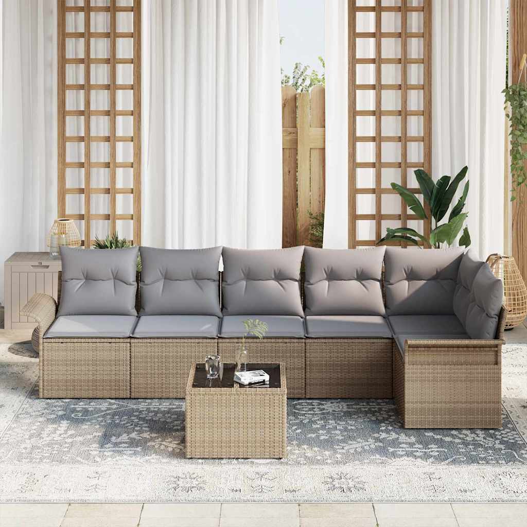 Kerti Kanapé Szett párnával tárolóval 7 pcs Bézs Poli rattan
