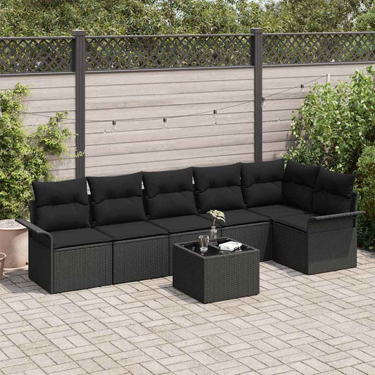 Kerti Kanapé Szett párnával tárolóval 7 pcs Fekete Poli rattan