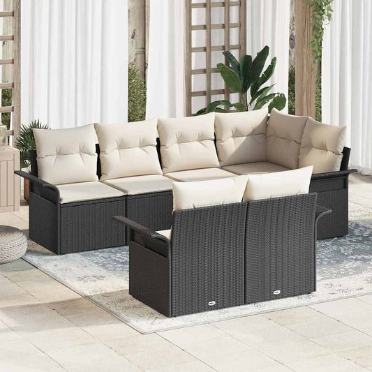 Kerti Kanapé Szett párnával tárolóval 7 pcs Fekete Poli rattan
