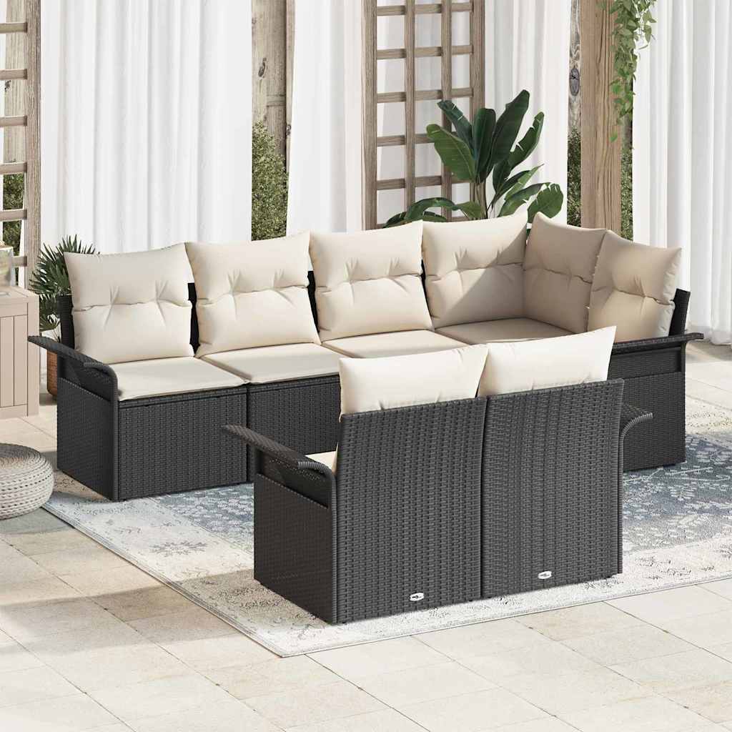 Kerti Kanapé Szett párnával tárolóval 7 pcs Fekete Poli rattan