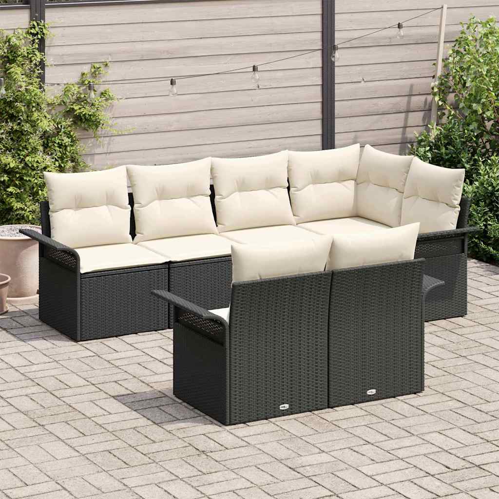 Kerti Kanapé Szett párnával tárolóval 7 pcs Fekete Poli rattan