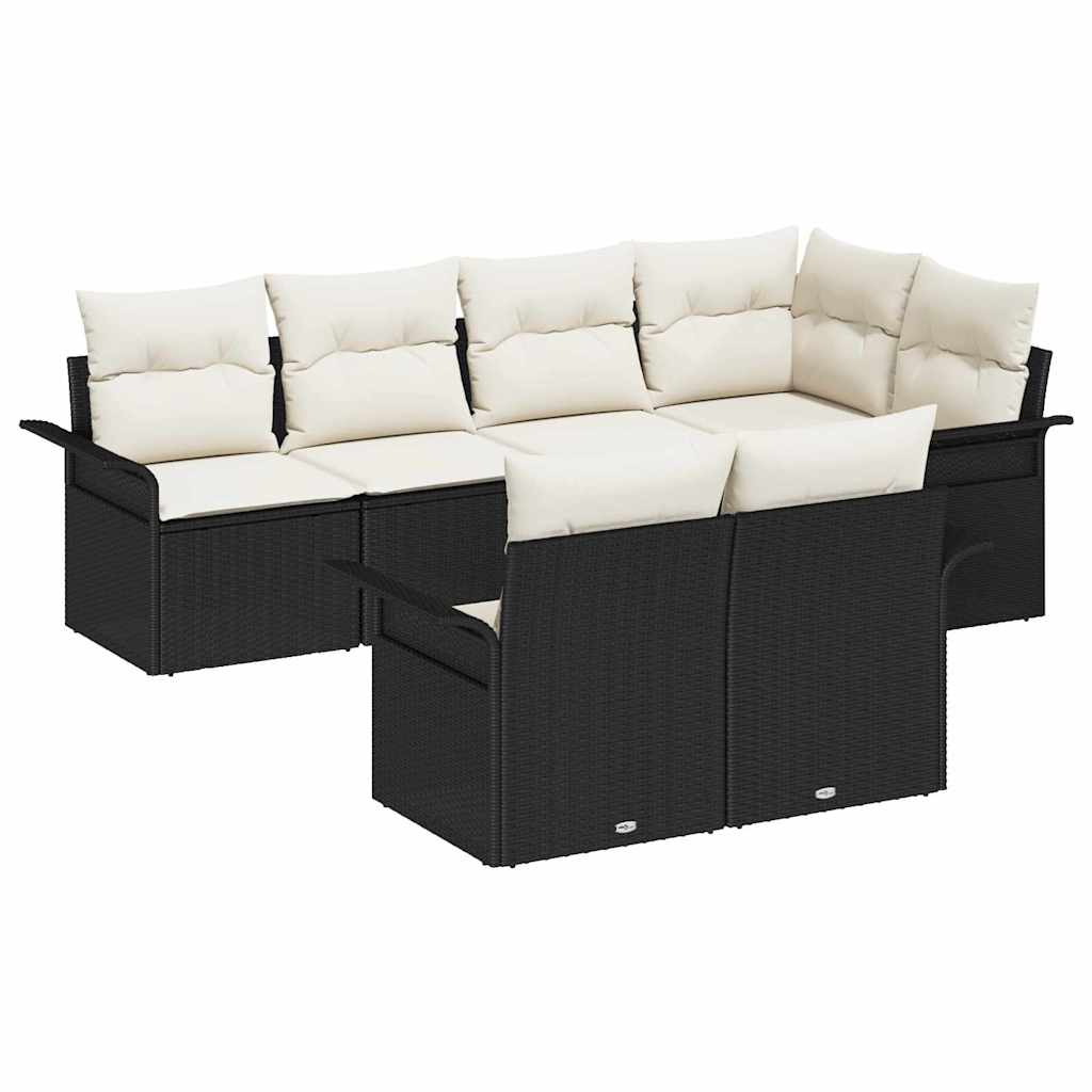 Kerti Kanapé Szett párnával tárolóval 7 pcs Fekete Poli rattan