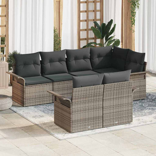 Kerti Kanapé Szett párnával tárolóval 7 pcs Szürke Poli rattan