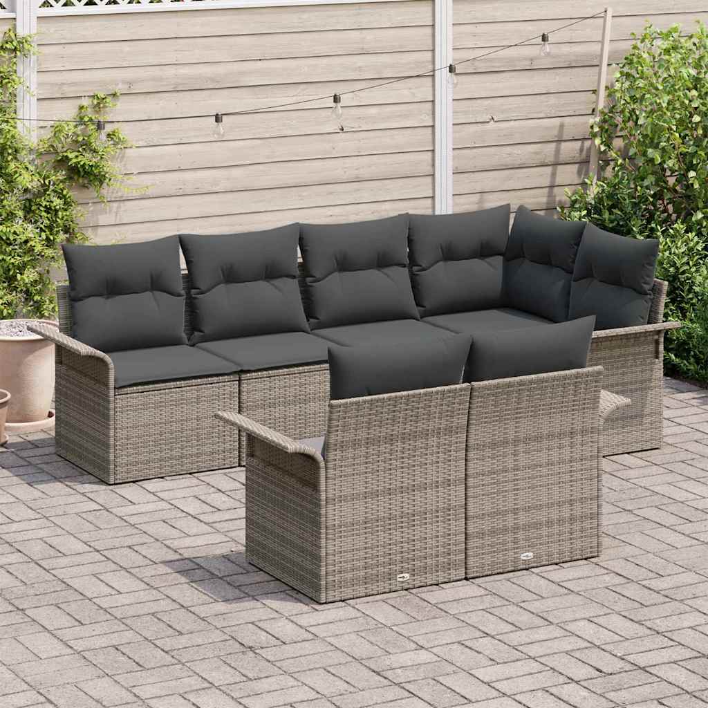 Kerti Kanapé Szett párnával tárolóval 7 pcs Szürke Poli rattan