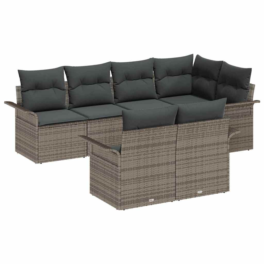 Kerti Kanapé Szett párnával tárolóval 7 pcs Szürke Poli rattan