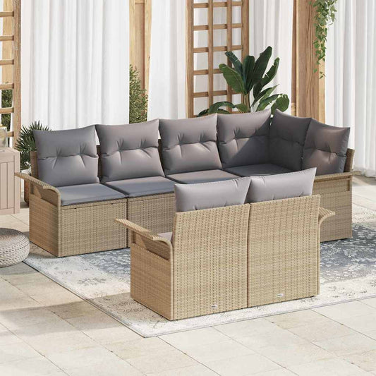 Kerti Kanapé Szett párnával tárolóval 7 pcs Bézs Poli rattan