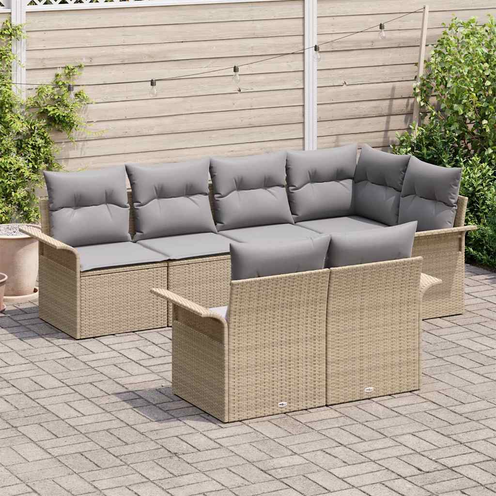 Kerti Kanapé Szett párnával tárolóval 7 pcs Bézs Poli rattan