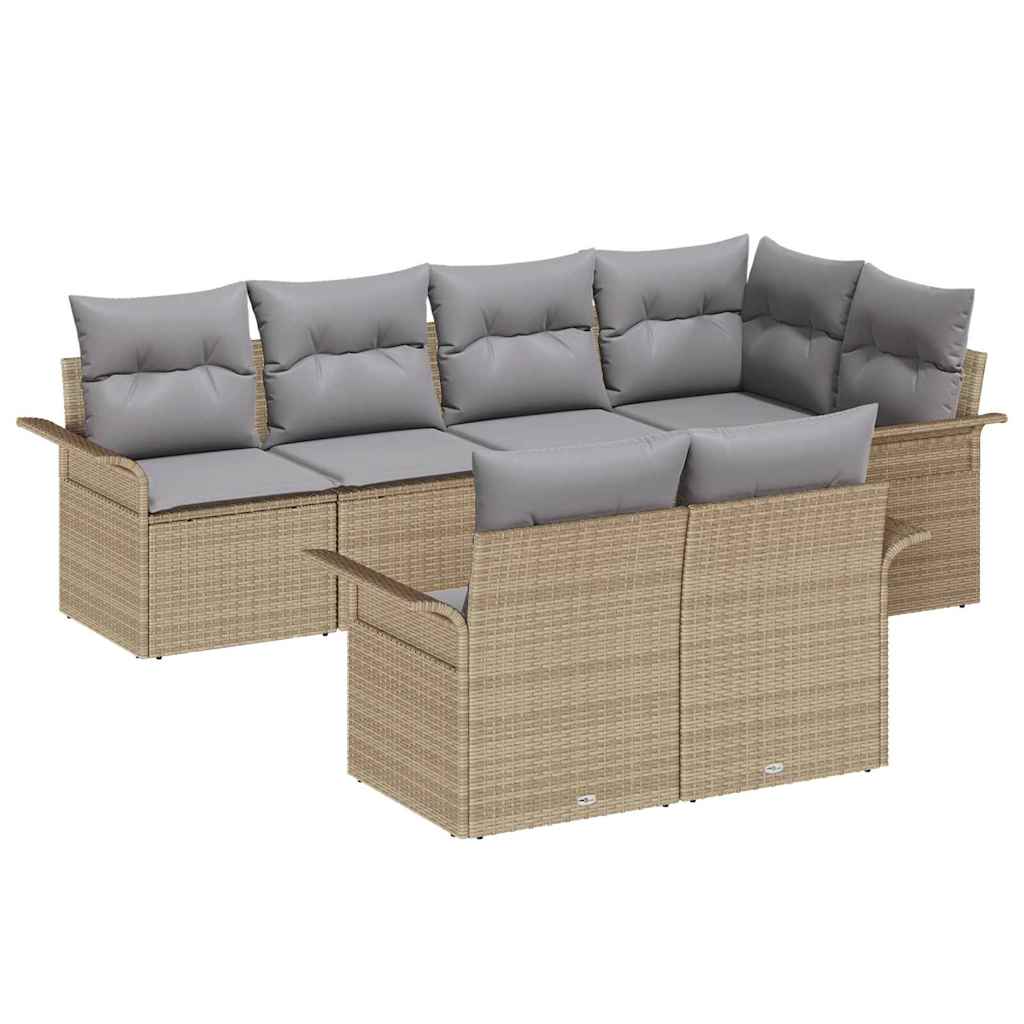 Kerti Kanapé Szett párnával tárolóval 7 pcs Bézs Poli rattan