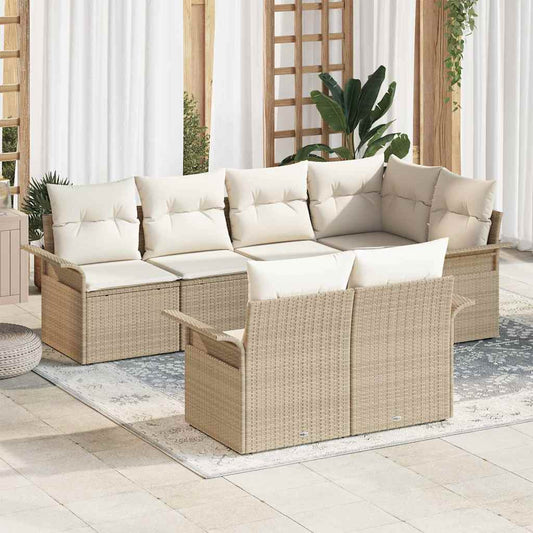 Kerti Kanapé Szett párnával tárolóval 7 pcs Bézs Poli rattan