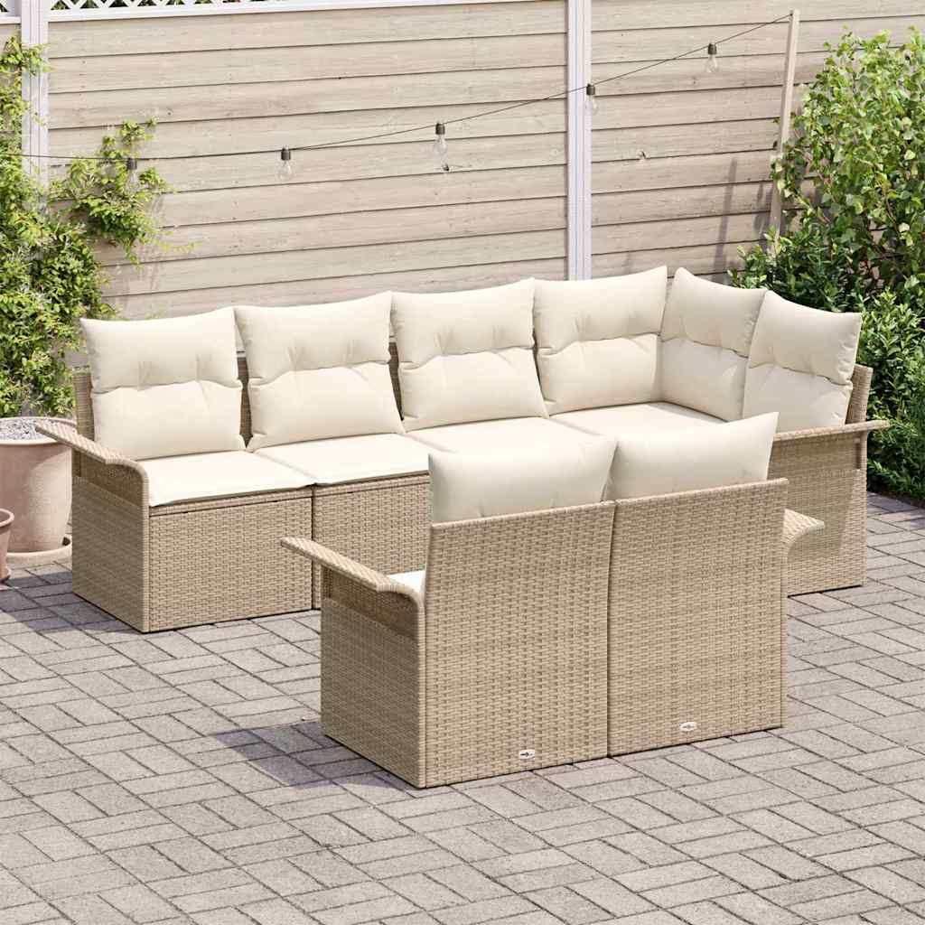 Kerti Kanapé Szett párnával tárolóval 7 pcs Bézs Poli rattan
