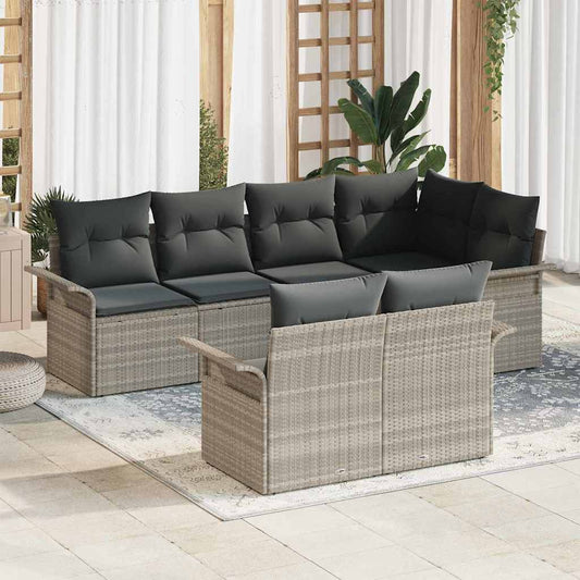 Kerti Kanapé Szett párnával 7 pcs Világosszürke Poli rattan