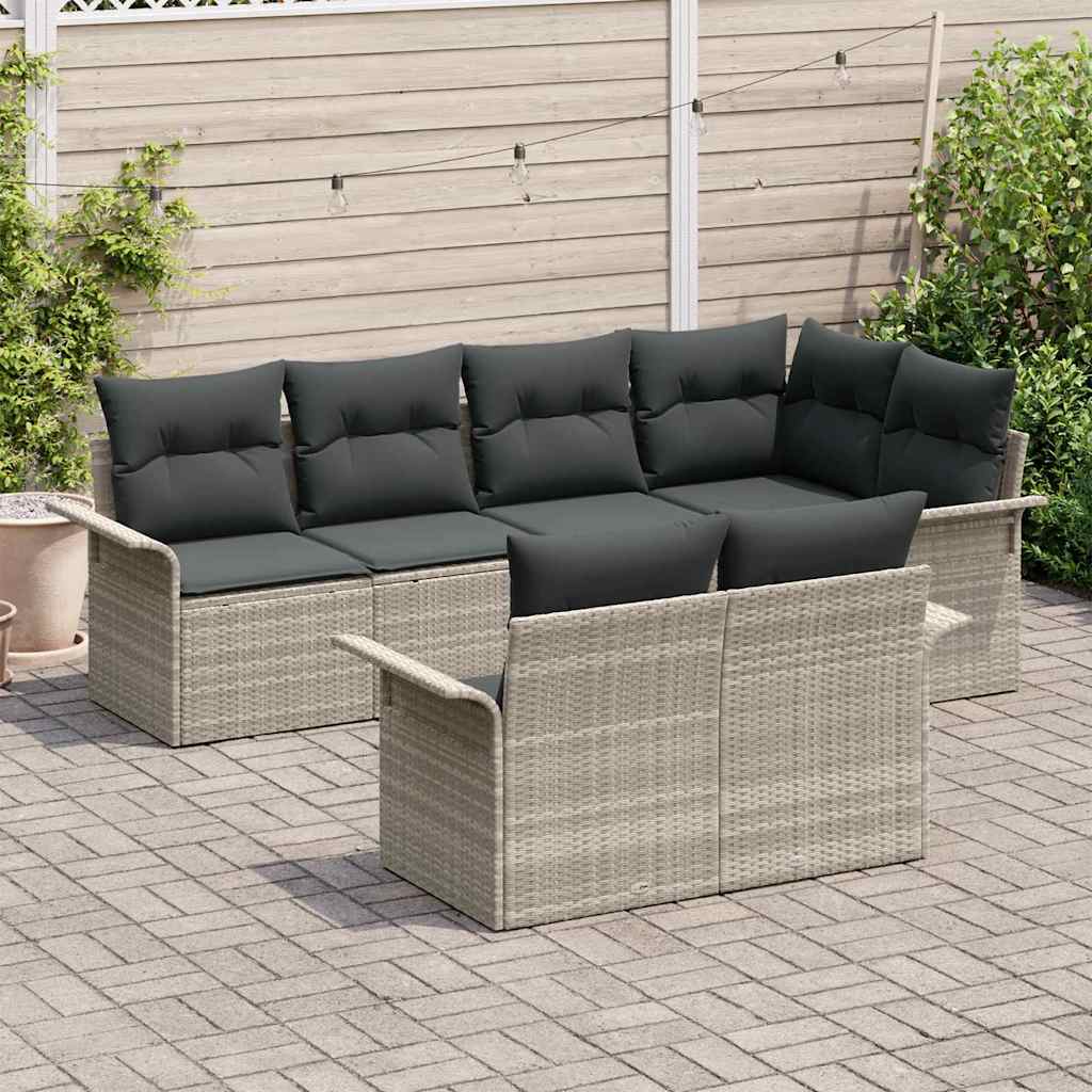 Kerti Kanapé Szett párnával 7 pcs Világosszürke Poli rattan