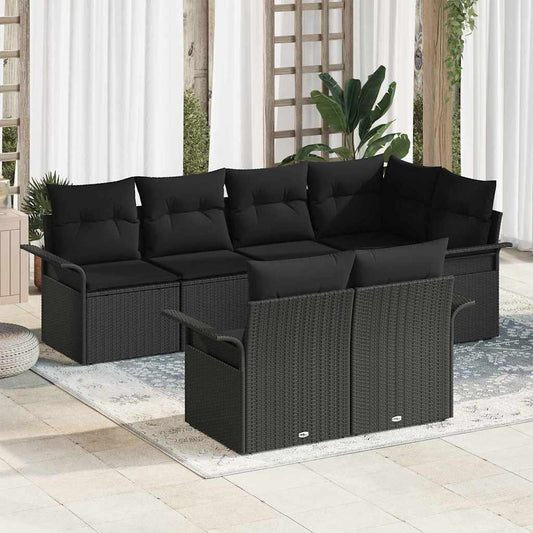 Kerti Kanapé Szett párnával tárolóval 7 pcs Fekete Poli rattan