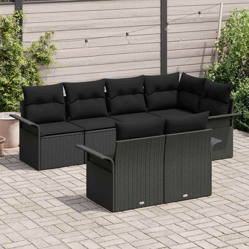 Kerti Kanapé Szett párnával tárolóval 7 pcs Fekete Poli rattan