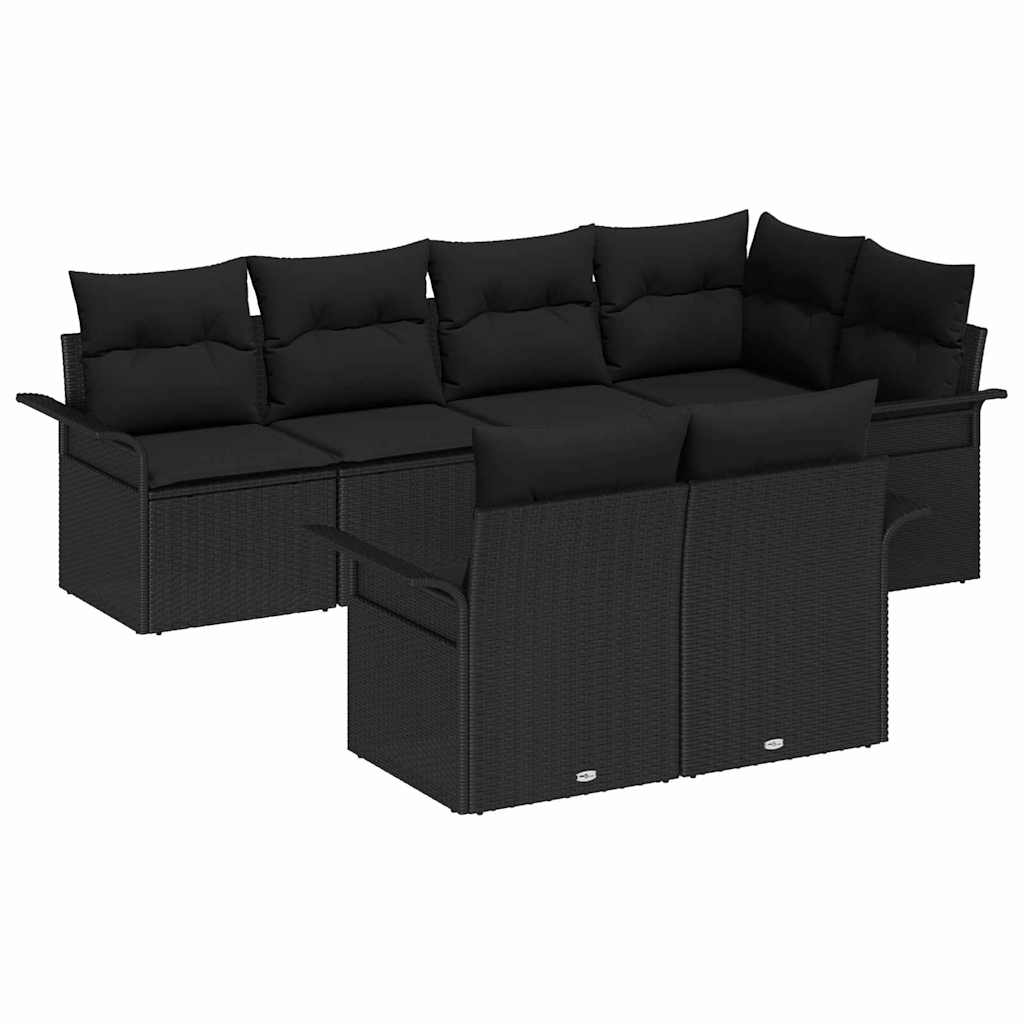 Kerti Kanapé Szett párnával tárolóval 7 pcs Fekete Poli rattan