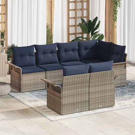 Kerti Kanapé Szett párnával tárolóval 7 pcs Szürke Poli rattan