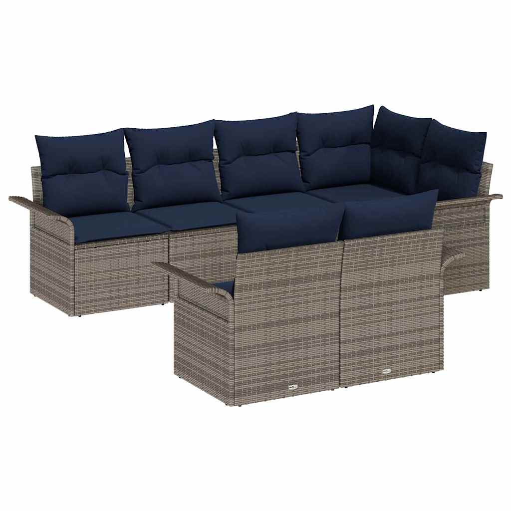 Kerti Kanapé Szett párnával tárolóval 7 pcs Szürke Poli rattan