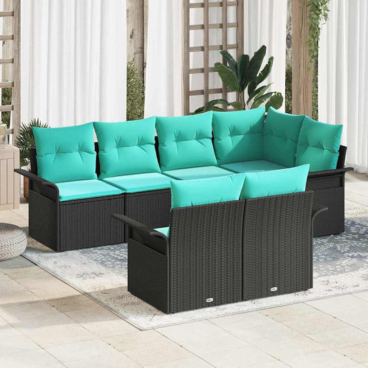 Kerti Kanapé Szett párnával tárolóval 7 pcs Fekete Poli rattan