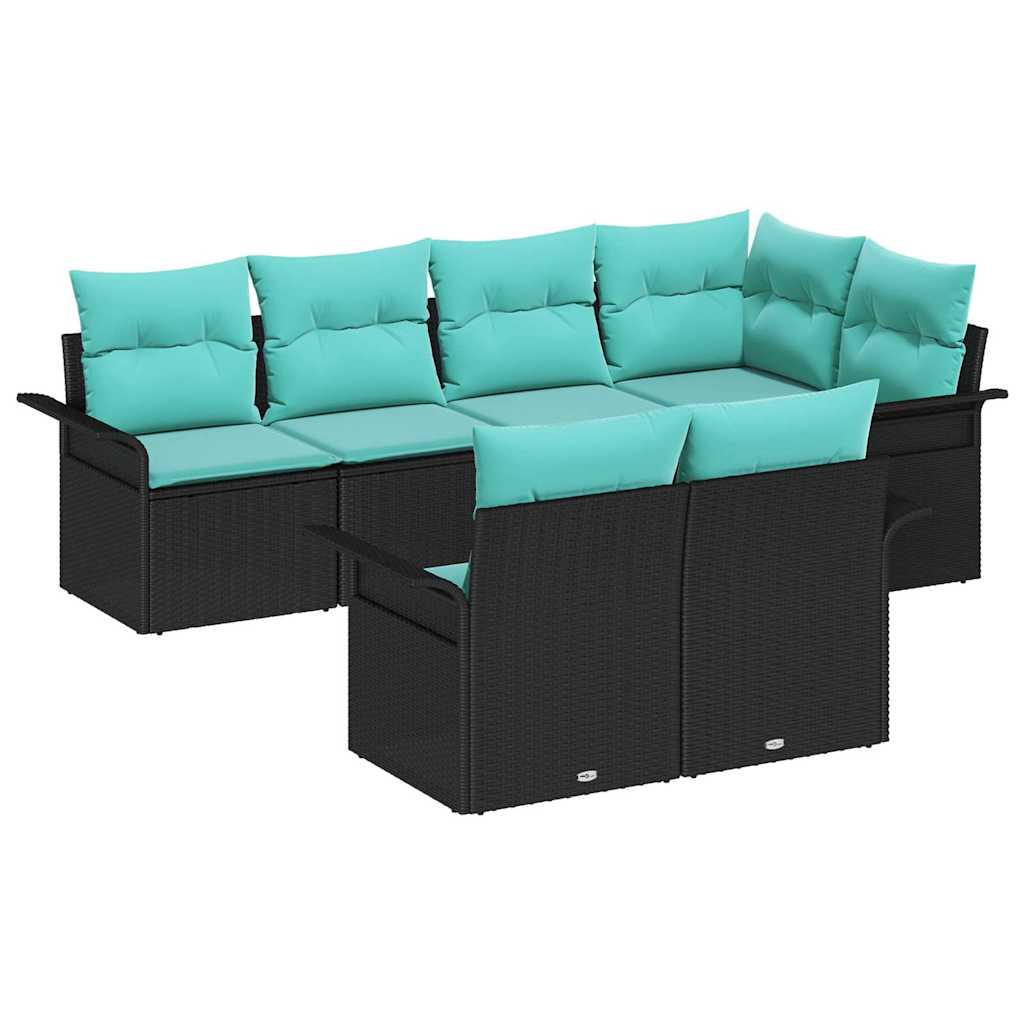 Kerti Kanapé Szett párnával tárolóval 7 pcs Fekete Poli rattan