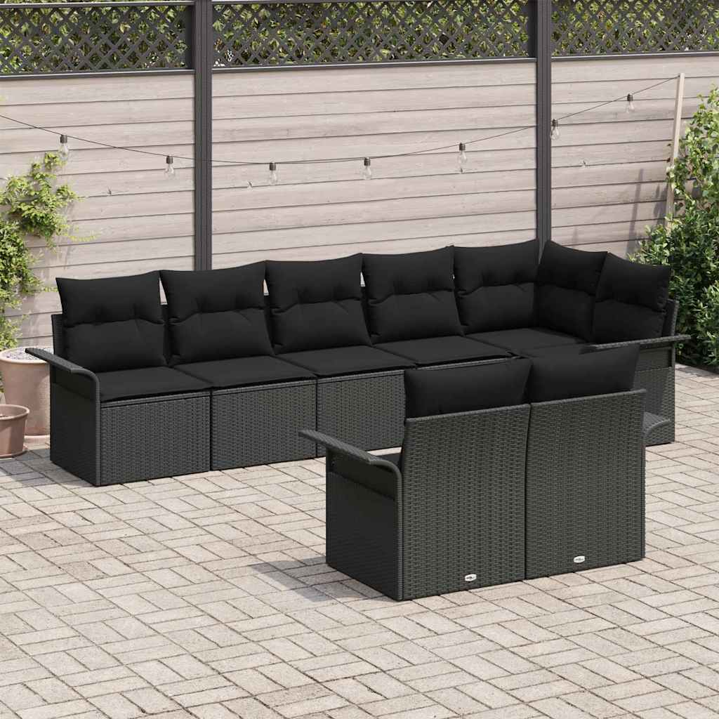 Kerti Kanapé Szett tárolóval 8 pcs Fekete polirattan