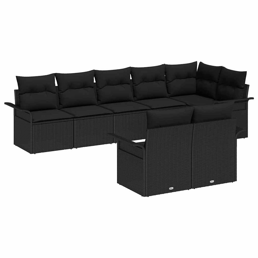 Kerti Kanapé Szett tárolóval 8 pcs Fekete polirattan