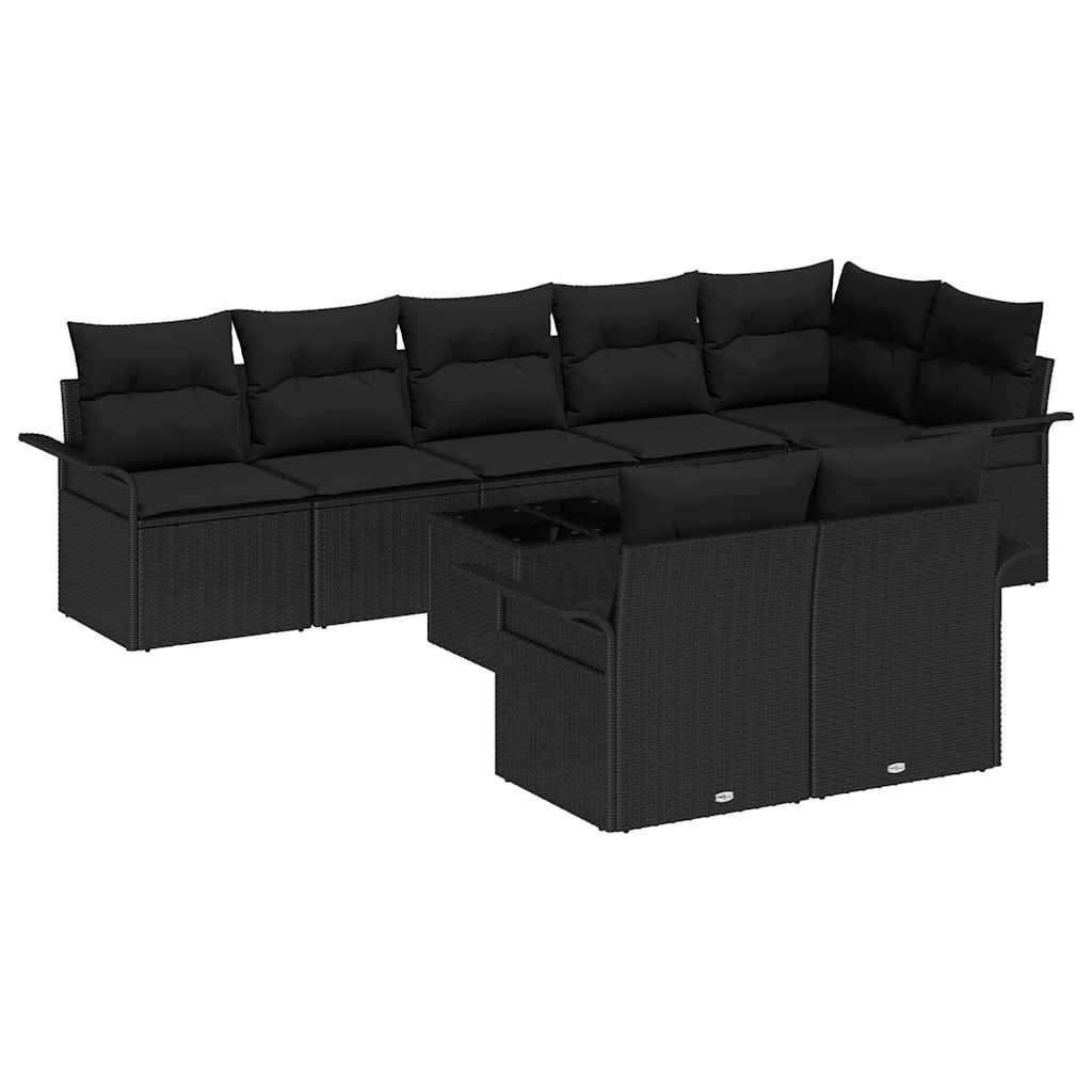 Kerti Kanapé Szett tárolóval 9 pcs Fekete polirattan