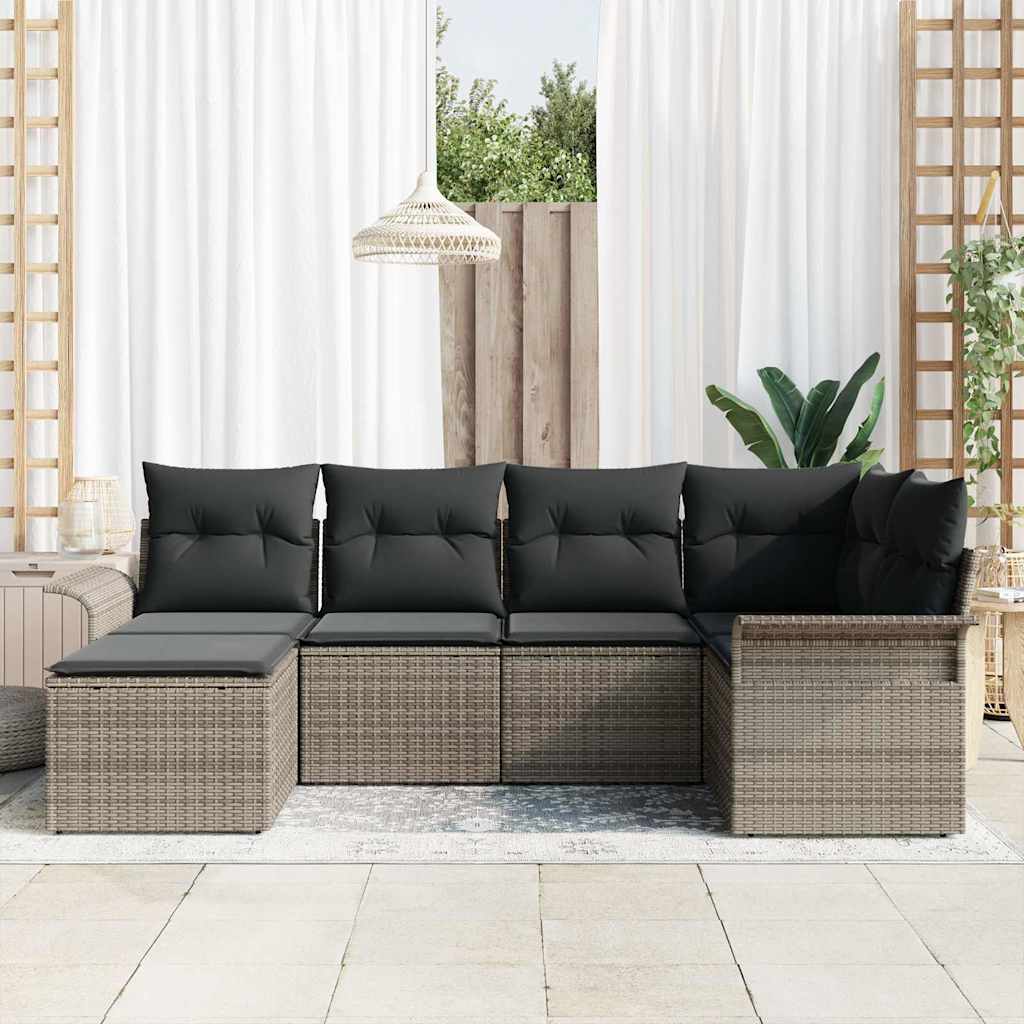 Kerti Kanapé Szett tárolóval 6 pcs Szürke polirattan