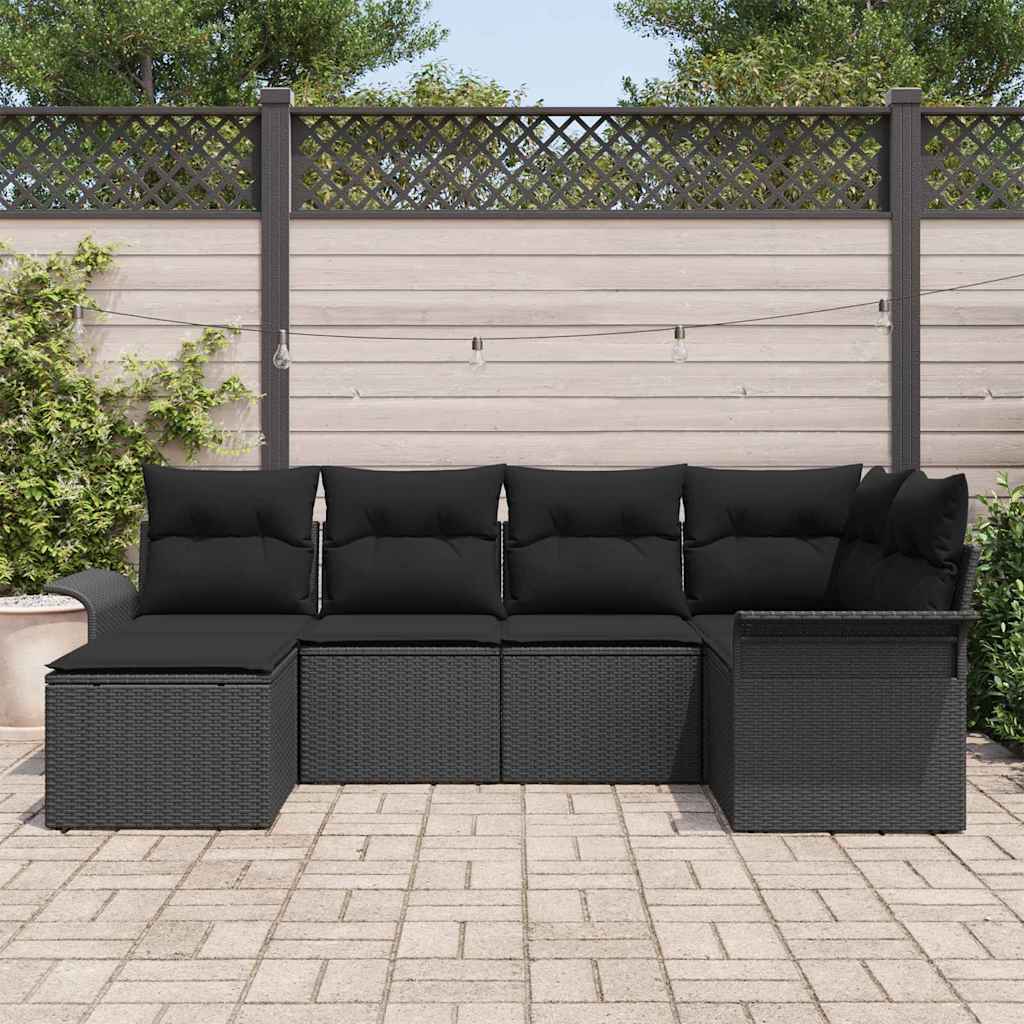 Kerti Kanapé Szett tárolóval 6 pcs Fekete polirattan