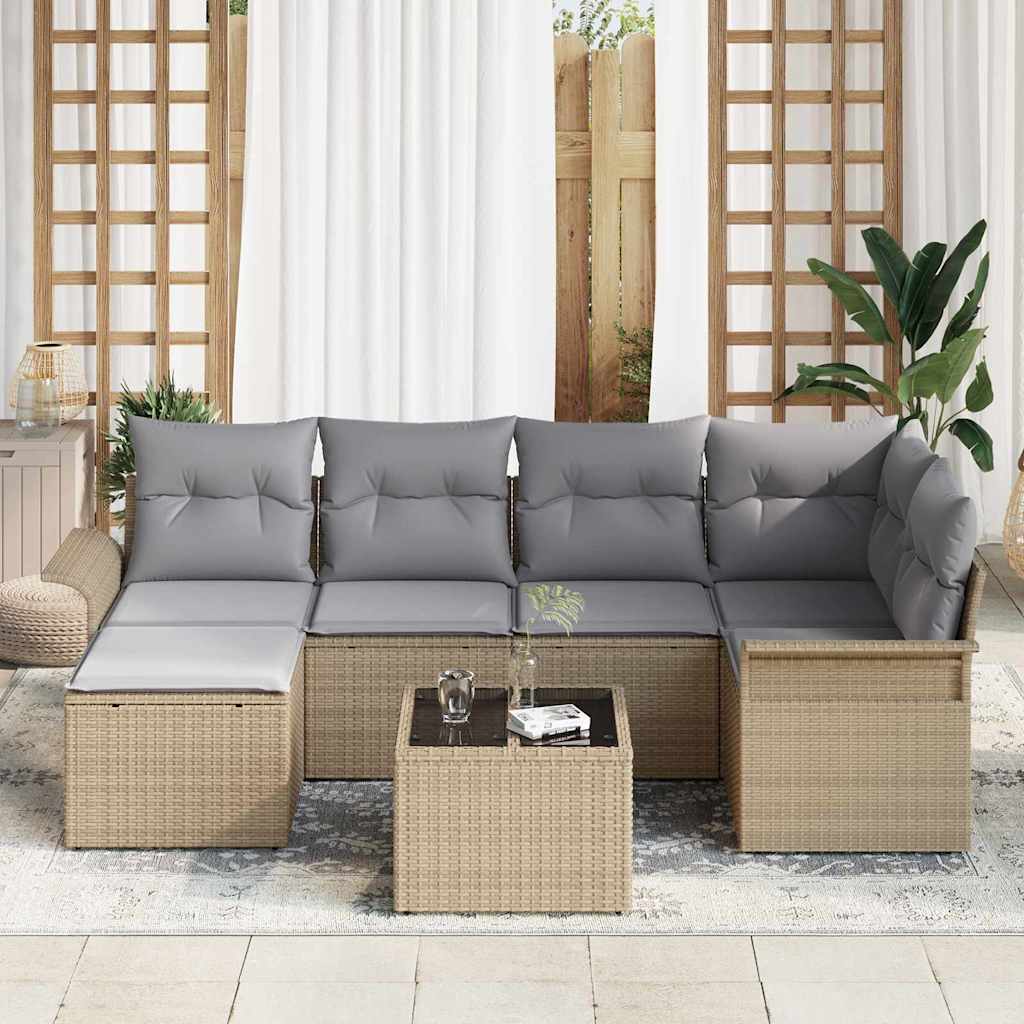 Kerti Kanapé Szett párnával tárolóval 7 pcs Bézs Poli rattan