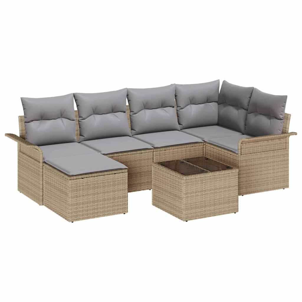 Kerti Kanapé Szett párnával tárolóval 7 pcs Bézs Poli rattan