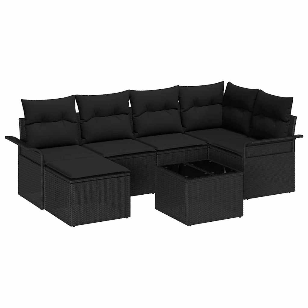 Kerti Kanapé Szett tárolóval 7 pcs Fekete polirattan