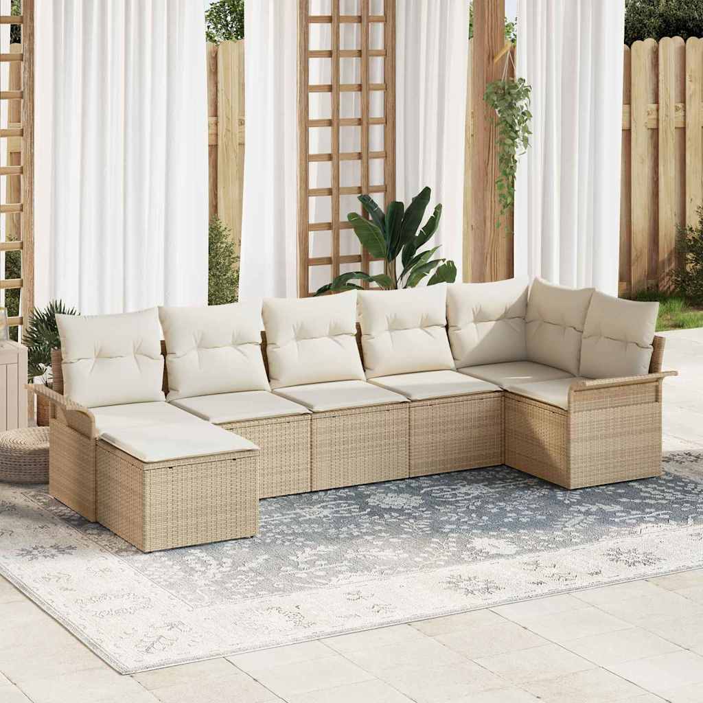 Kerti Kanapé Szett párnával tárolóval 7 pcs Bézs Poli rattan