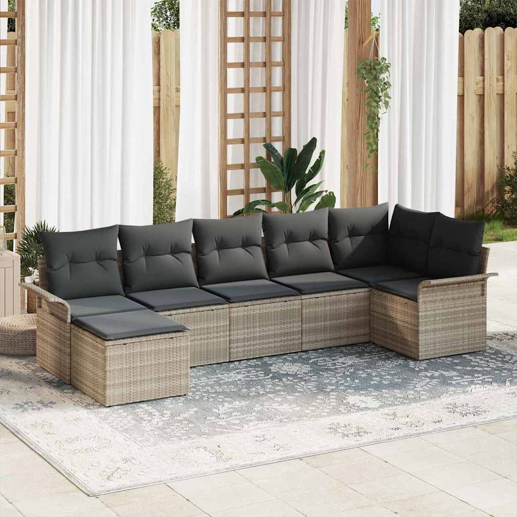 Kerti Kanapé Szett párnával 7 pcs Világosszürke Poli rattan