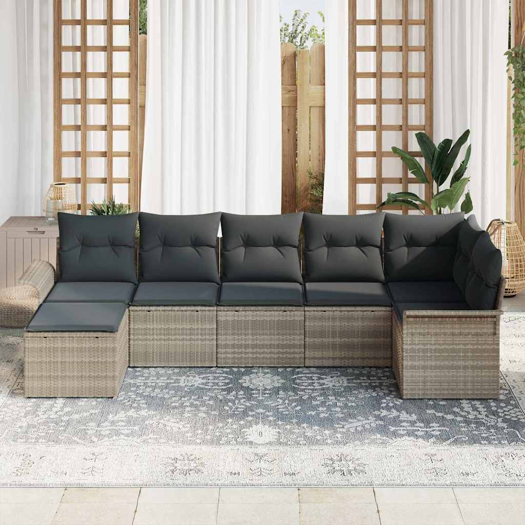 Kerti Kanapé Szett párnával 7 pcs Világosszürke Poli rattan