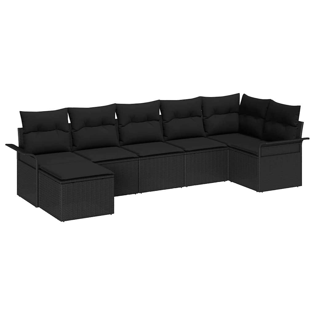 Kerti Kanapé Szett tárolóval 7 pcs Fekete polirattan