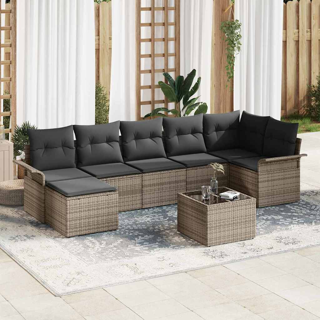 Kerti Kanapé Szett párnával tárolóval 8 pcs Szürke Poli rattan