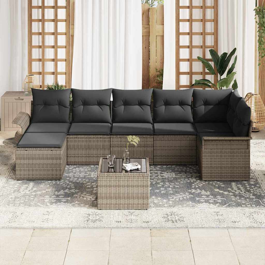 Kerti Kanapé Szett párnával tárolóval 8 pcs Szürke Poli rattan