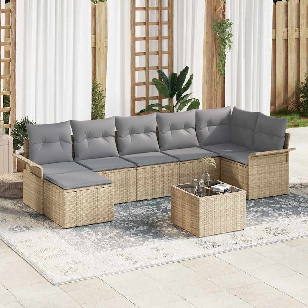 Kerti Kanapé Szett párnával tárolóval 8 pcs Bézs Poli rattan