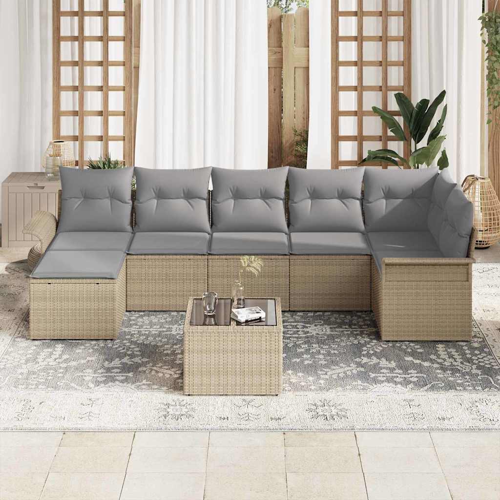 Kerti Kanapé Szett párnával tárolóval 8 pcs Bézs Poli rattan