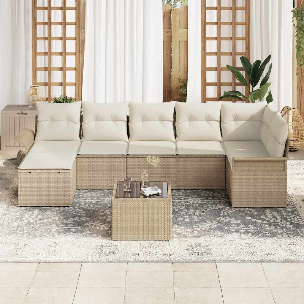 Kerti Kanapé Szett párnával tárolóval 8 pcs Bézs Poli rattan
