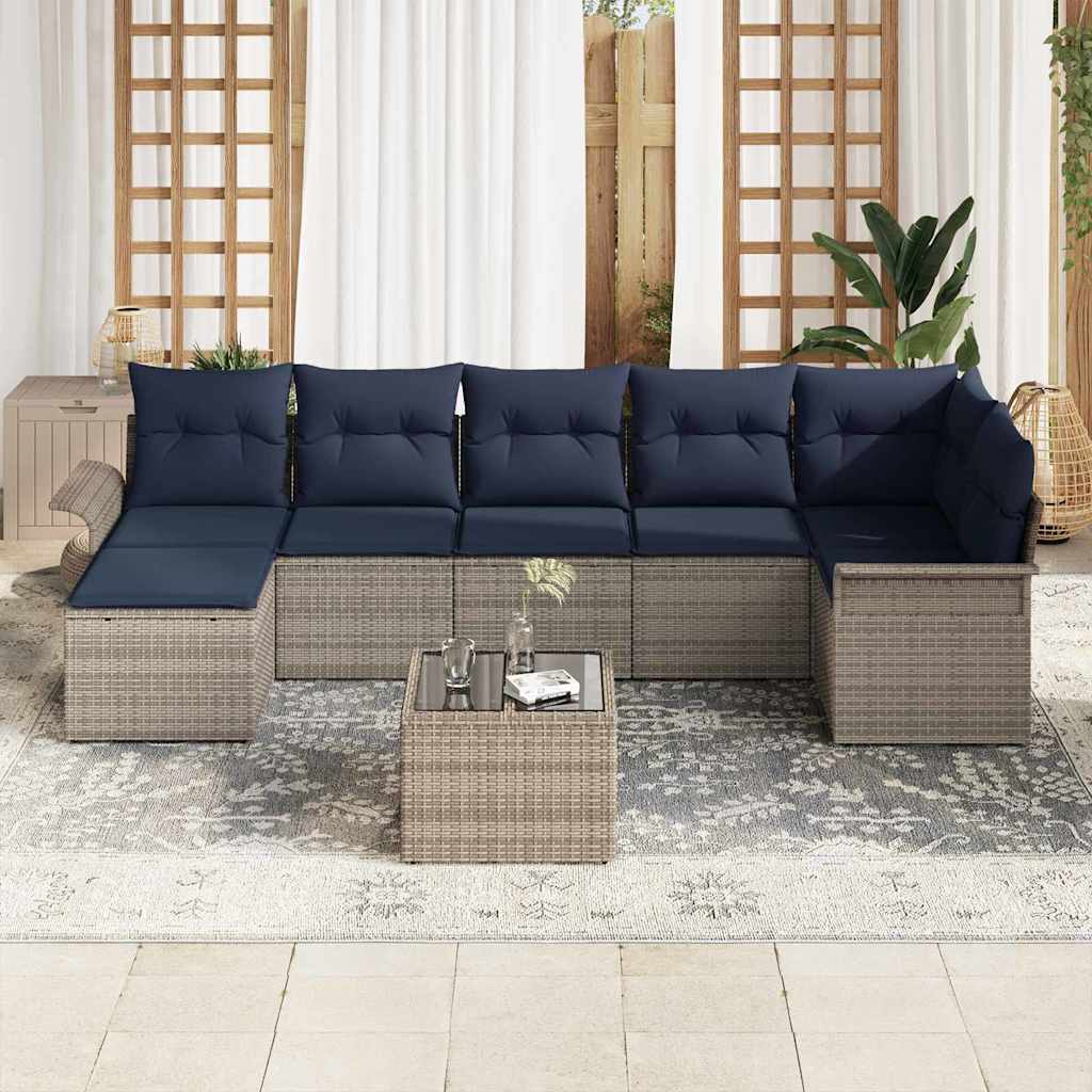 Kerti Kanapé Szett tárolóval 8 pcs Szürke polirattan
