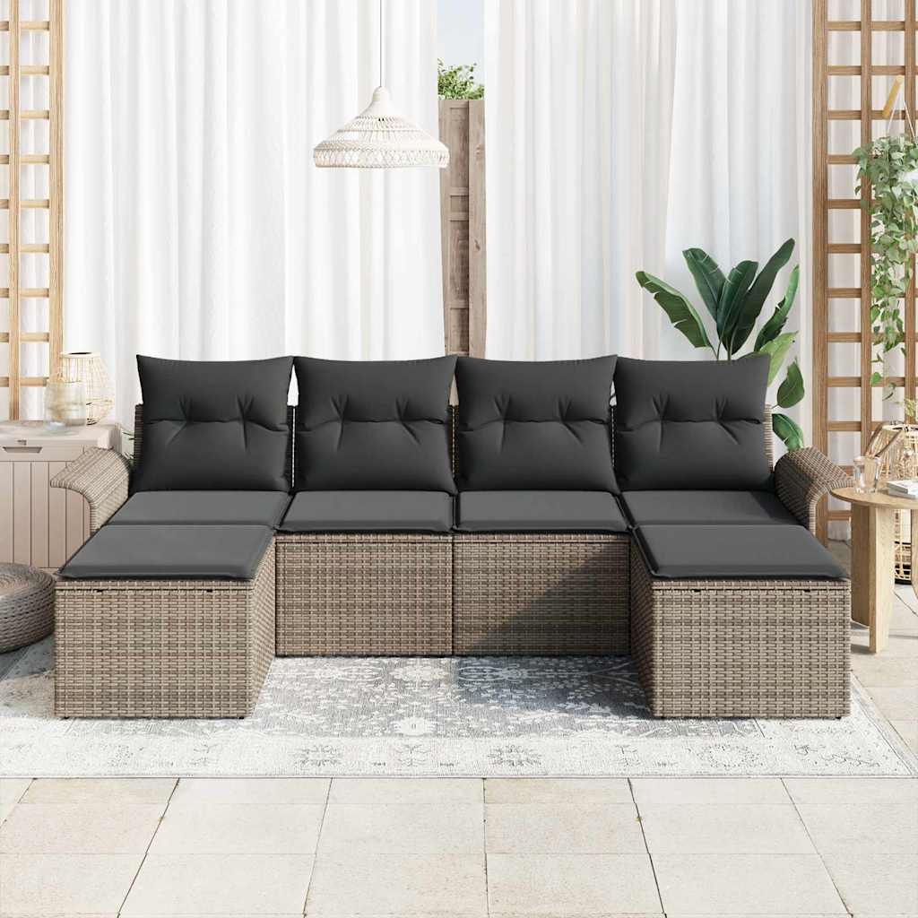 Kerti Kanapé Szett tárolóval 6 pcs Szürke polirattan