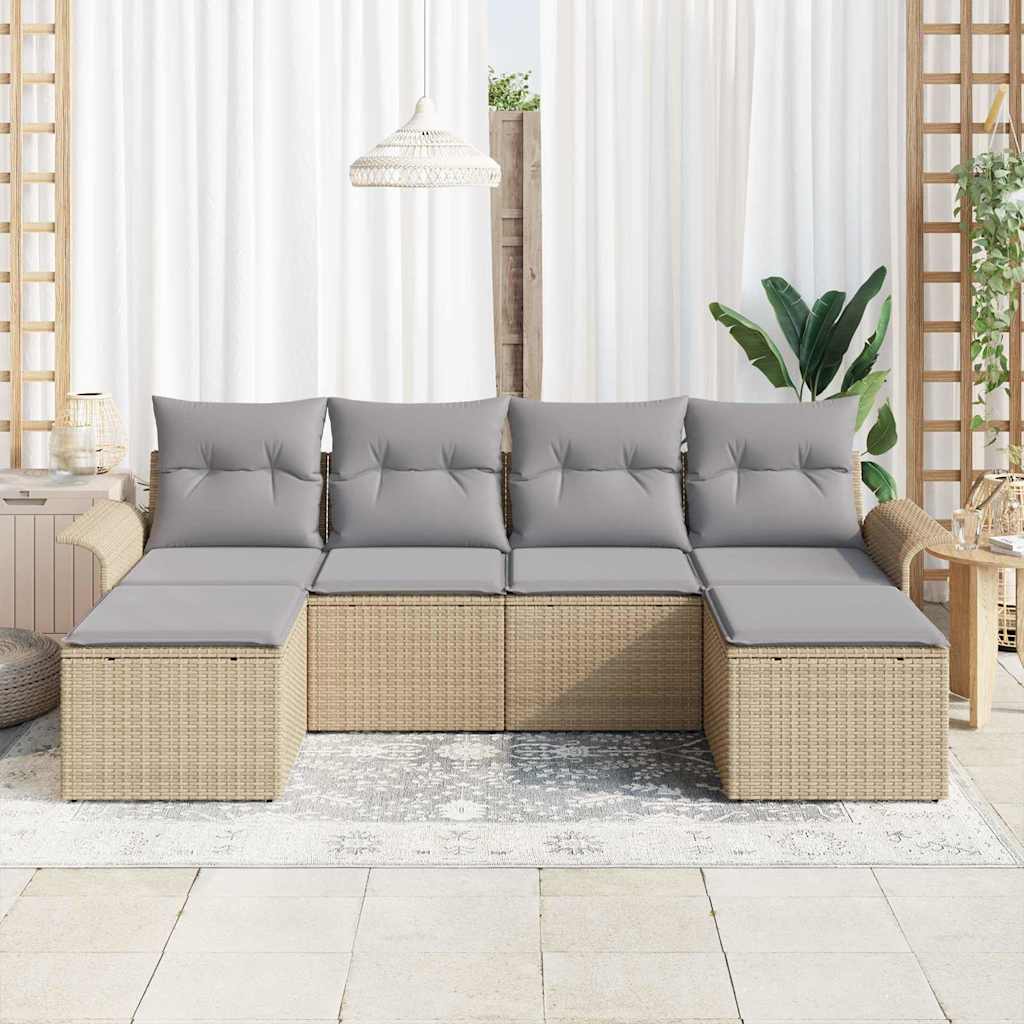 Kerti Kanapé Szett tárolóval 6 pcs Bézs polirattan