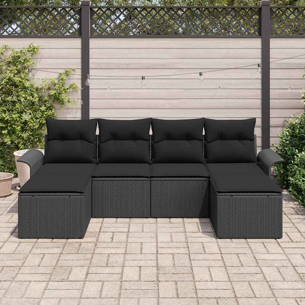 Kerti Kanapé Szett tárolóval 6 pcs Fekete polirattan