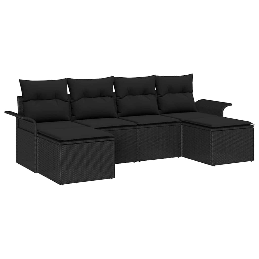 Kerti Kanapé Szett tárolóval 6 pcs Fekete polirattan